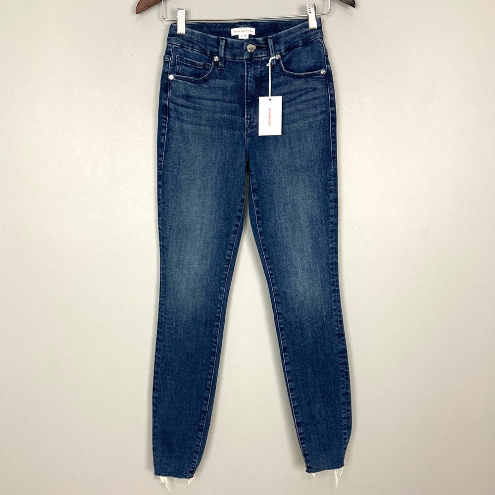 Good American Good Legs Jean Women’s Size 2 Waist Snatching Stretch Denim Frayed